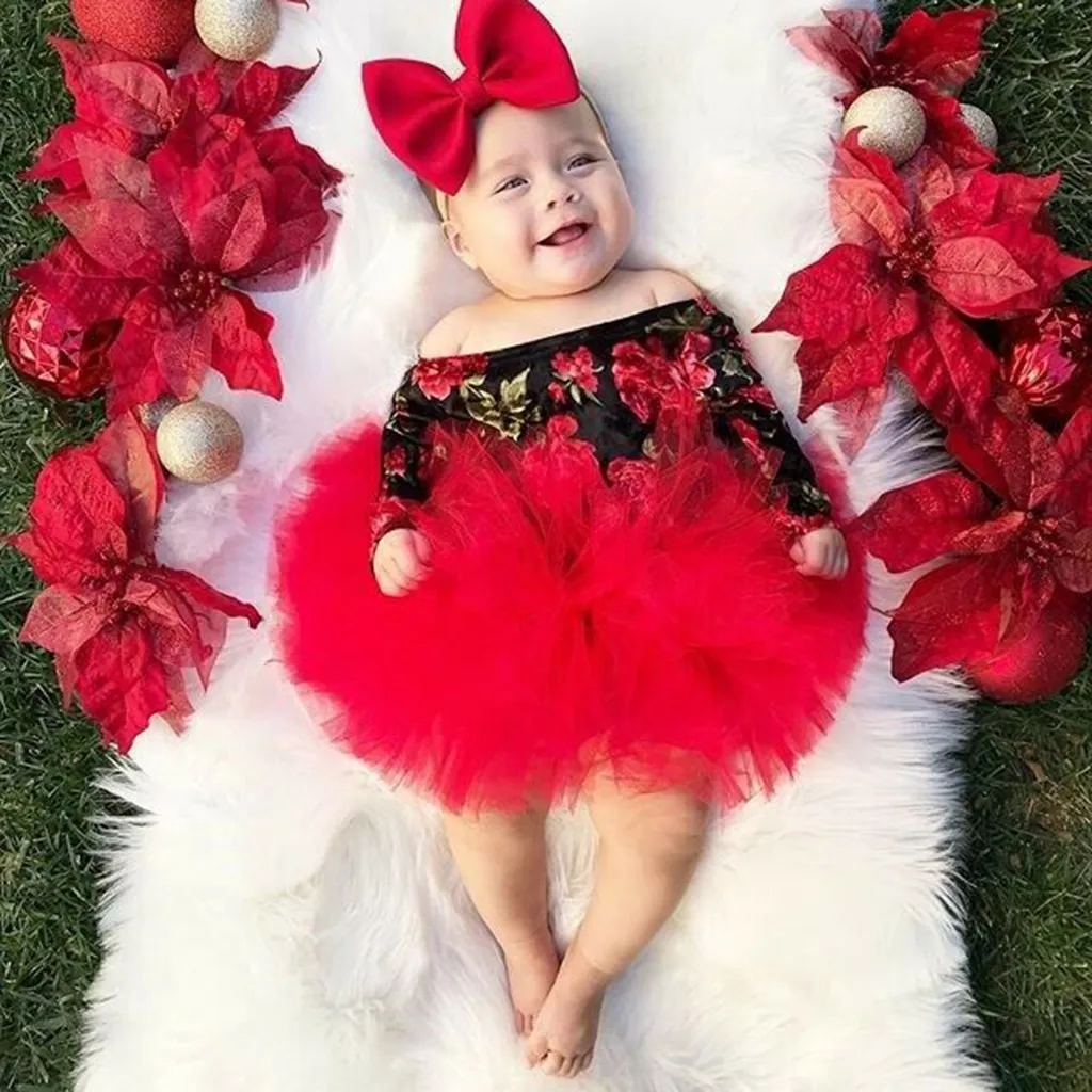 Baby Clothing Toddler Newborn Infant Long Sleeve Floral Printed Romper+Tutu Skirt+Headbands Summer Casual Outfit Set C140# |