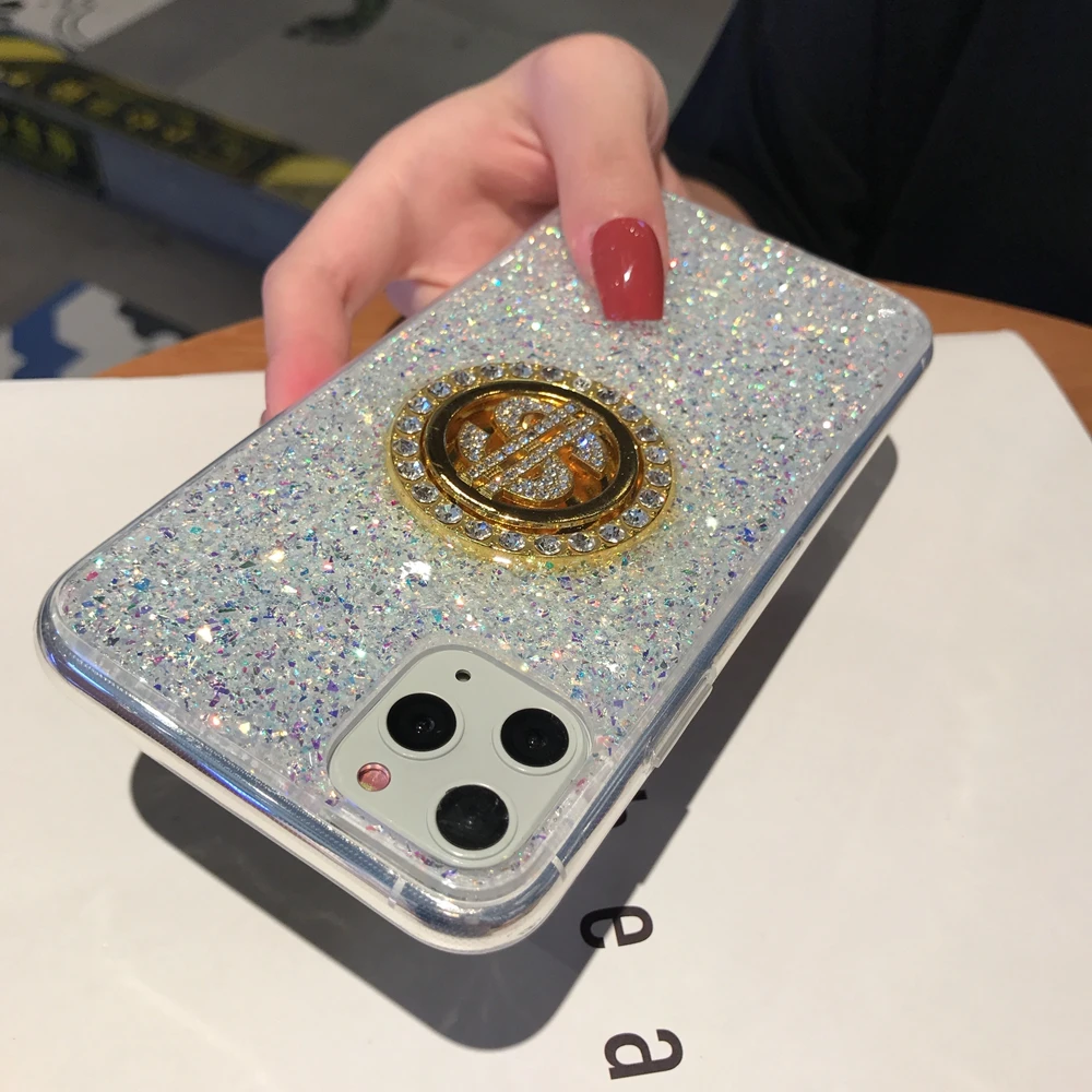 Роскошный чехол для iPhone 11 Pro Max 3D блеск оригинальные вращающиеся монета клей ТПУ 6s