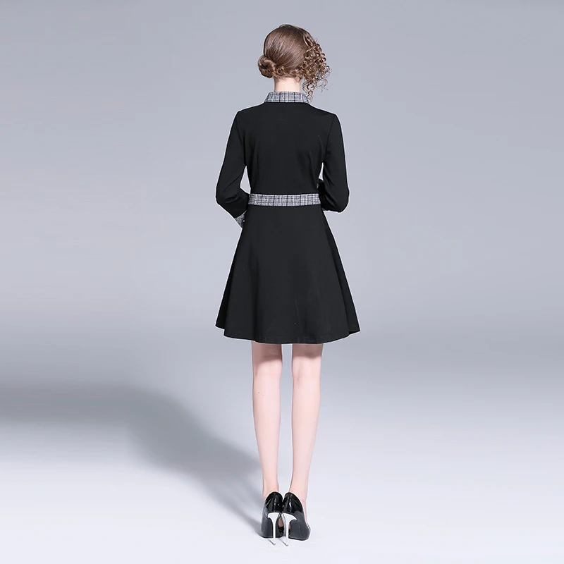 

Willstage Little black dress plain patchwork flare sleeve A line dresses women nail bead Vestidos 2020 Spring Autumn Clothes