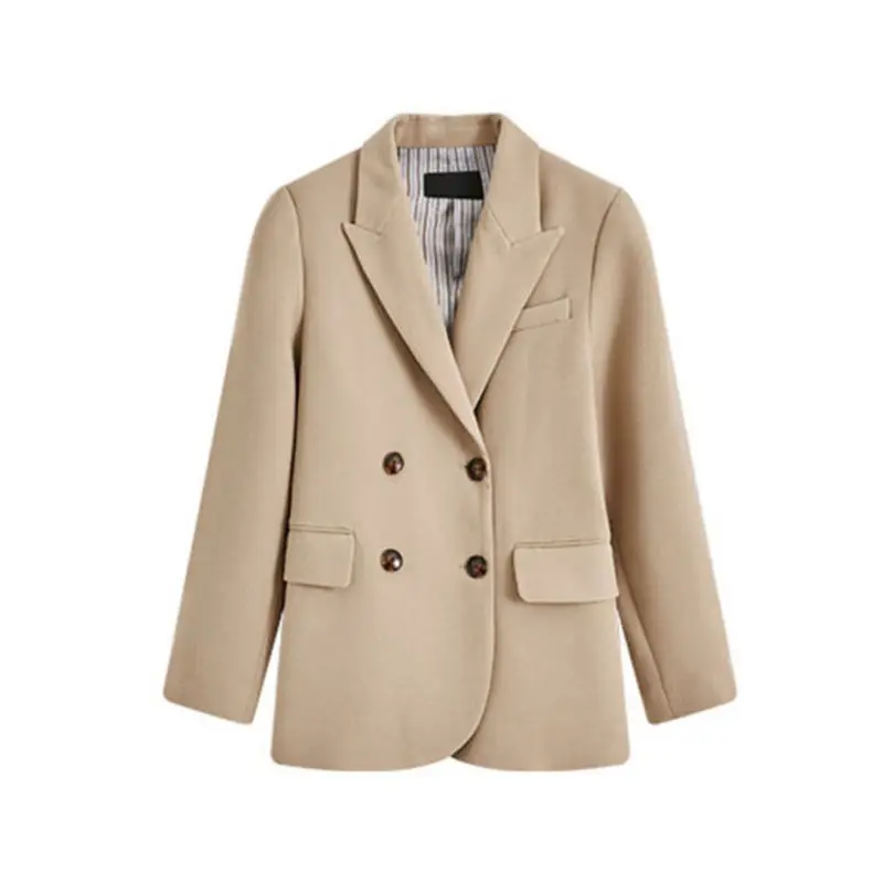 

2021 Casual Office Lady Chic Jackets Women Spring Loose Blazers Vintage Business Korean Fashion Double Breasted Blazers
