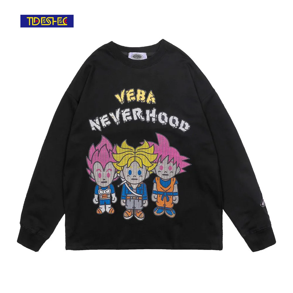 

2021 men hip-hop T-shirt streetwear cartoon printing T-shirt Harajuku cotton casual Tshirt autumn long-sleeved top Anime T-shirt
