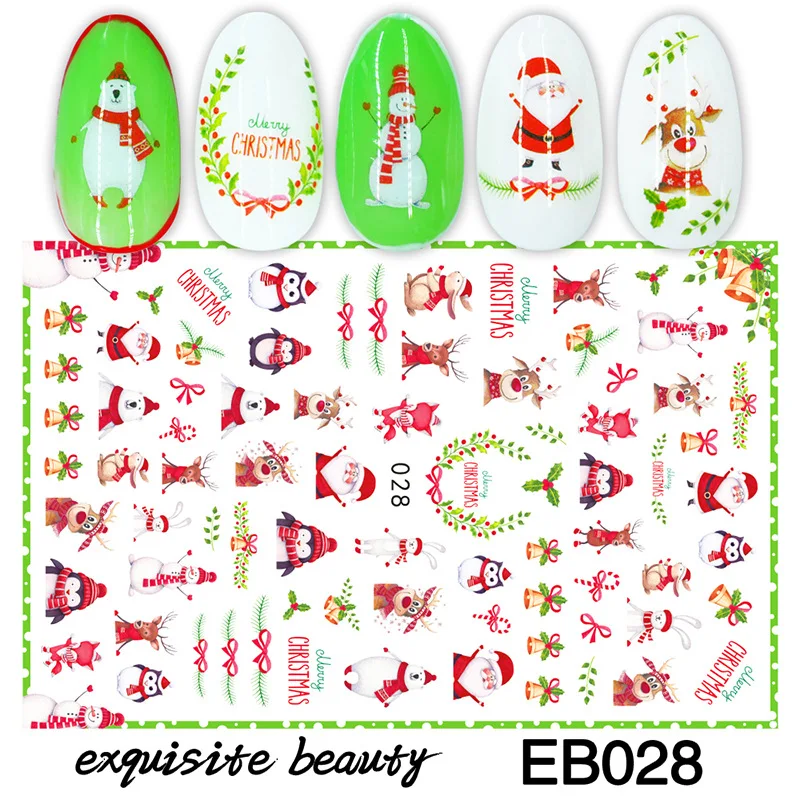 

10PCS Christmas Nail Stickers Colorful Red Penguin Tree Candy Design Water Decals for Nail Art Watermark Transfer Manicure Decor