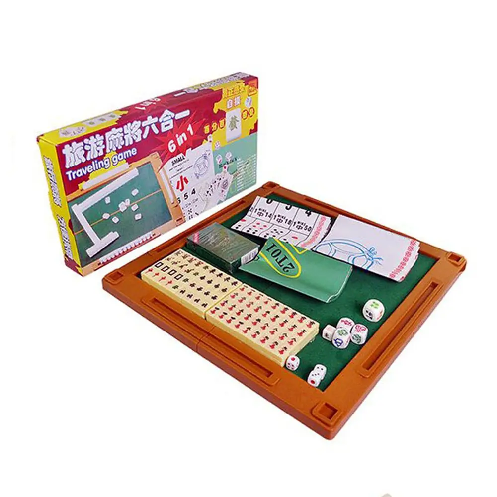 

Flannel Indoor Travelling 6 In 1 Portable folding Table Game MiniMahjong Set Board Game