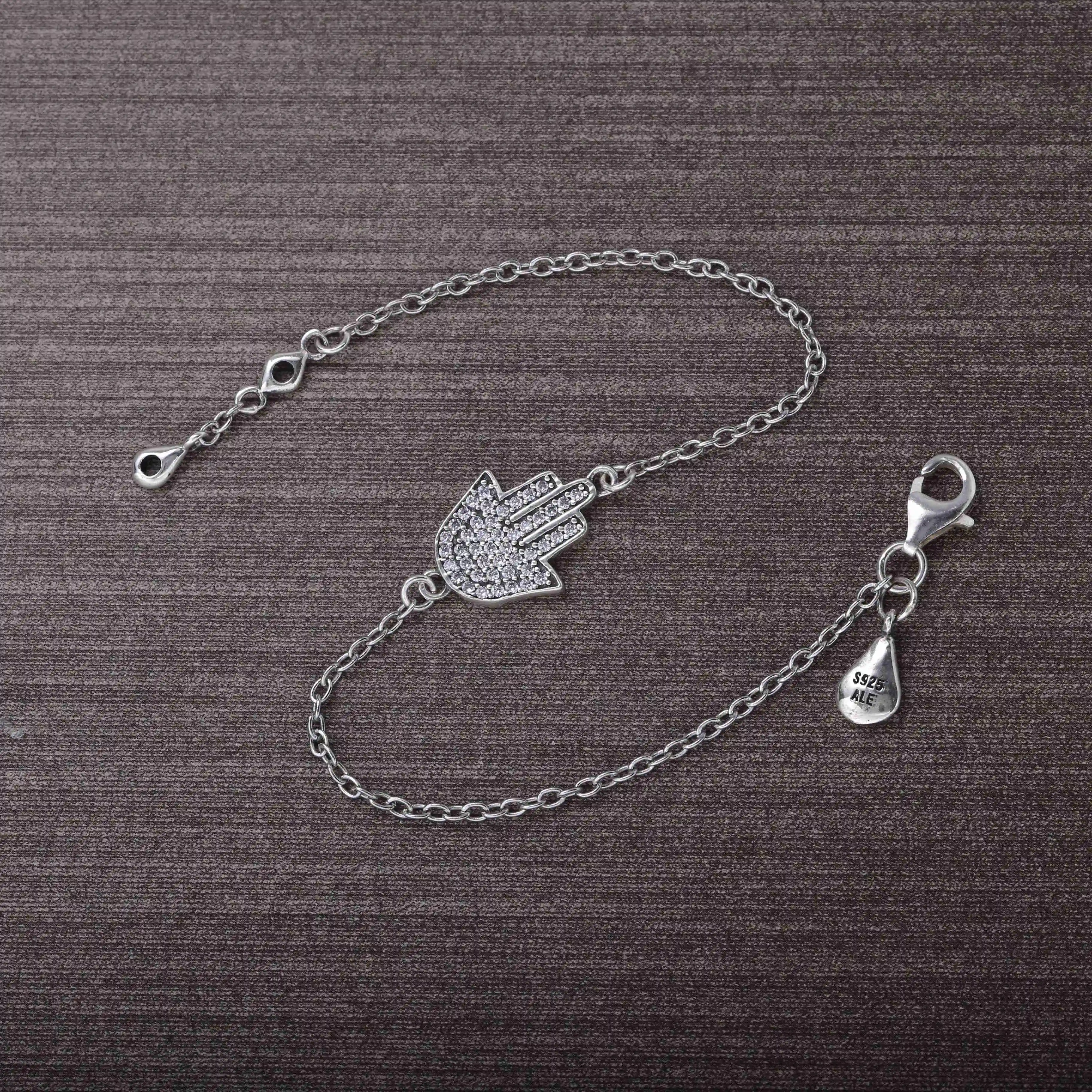 

Ajax 100% 925 Sterling Silver Jewelry Palm Shape Charm Bracelet For Women Gift