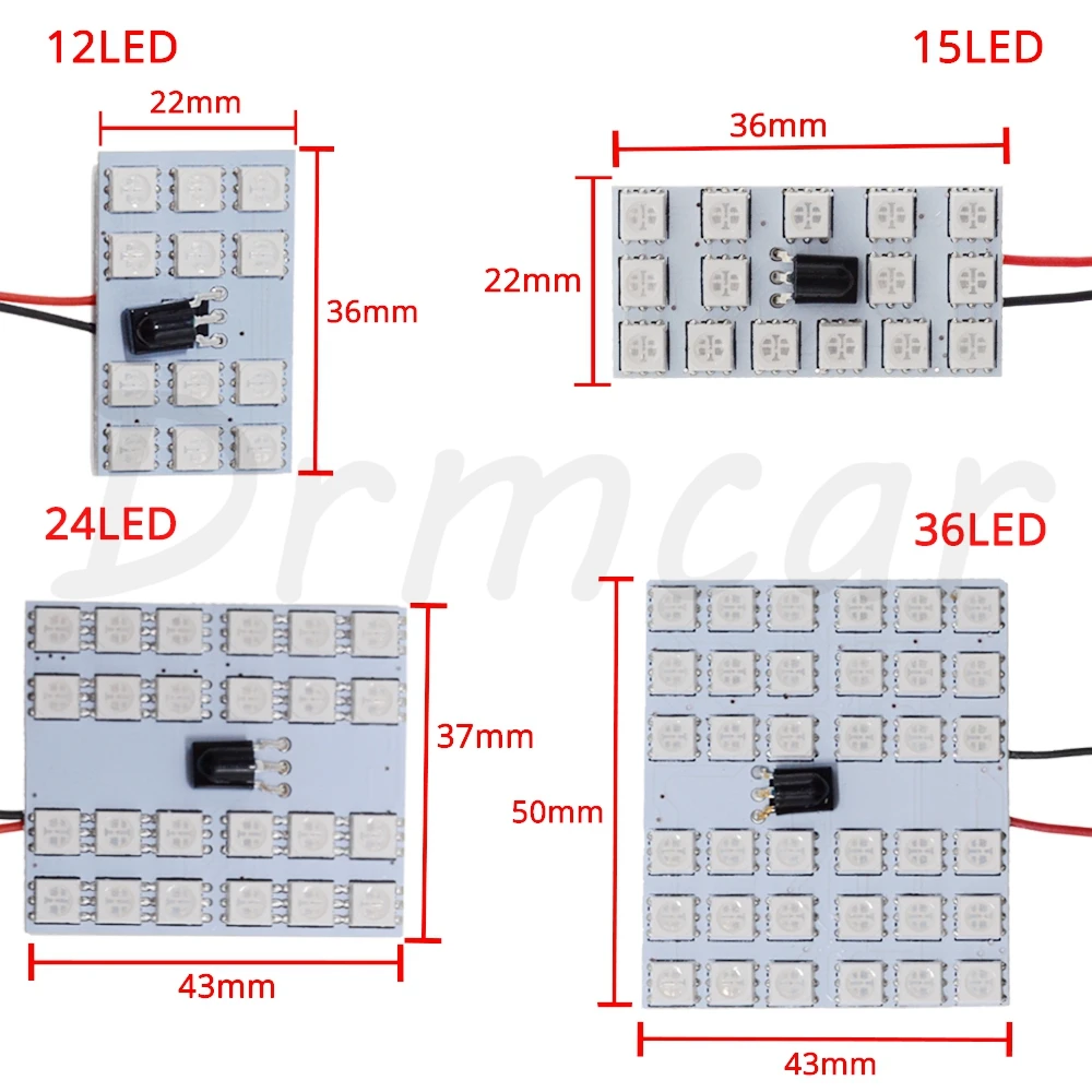 T10 RGB 5050 12SMD Автомобильный светодиодный пульт дистанционного управления Rgb Светодиодная панель для автомобиля интерьер Авто светильник s чтение купол фестон BA9S адаптер DC 12v светильник