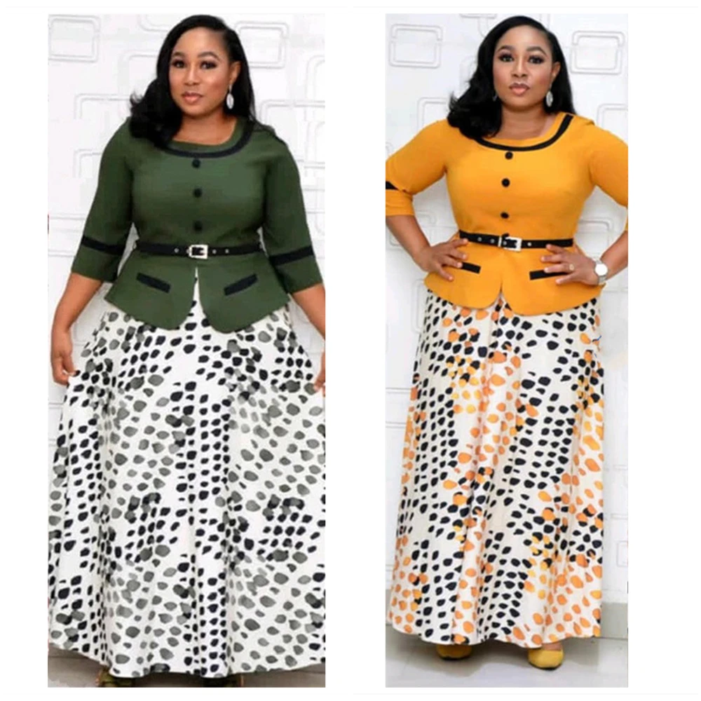 

2021 New Hot Sale African Style Plus Size Round Neck Button Print Floor Length Dress For Women