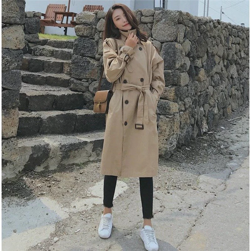 Leiouna Turn-down Zipper Long Loose Vintage Trench Female Windbreaker Women Autumn Overcoat Cloak Sashes Hiver Manteau Femme | Женская