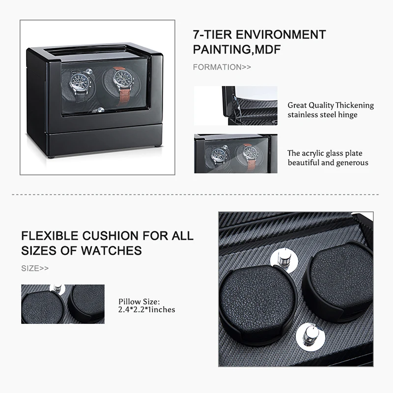 Автоматическая коробка для намотки часов 2 ротора слота Часы Дисплей Чехол