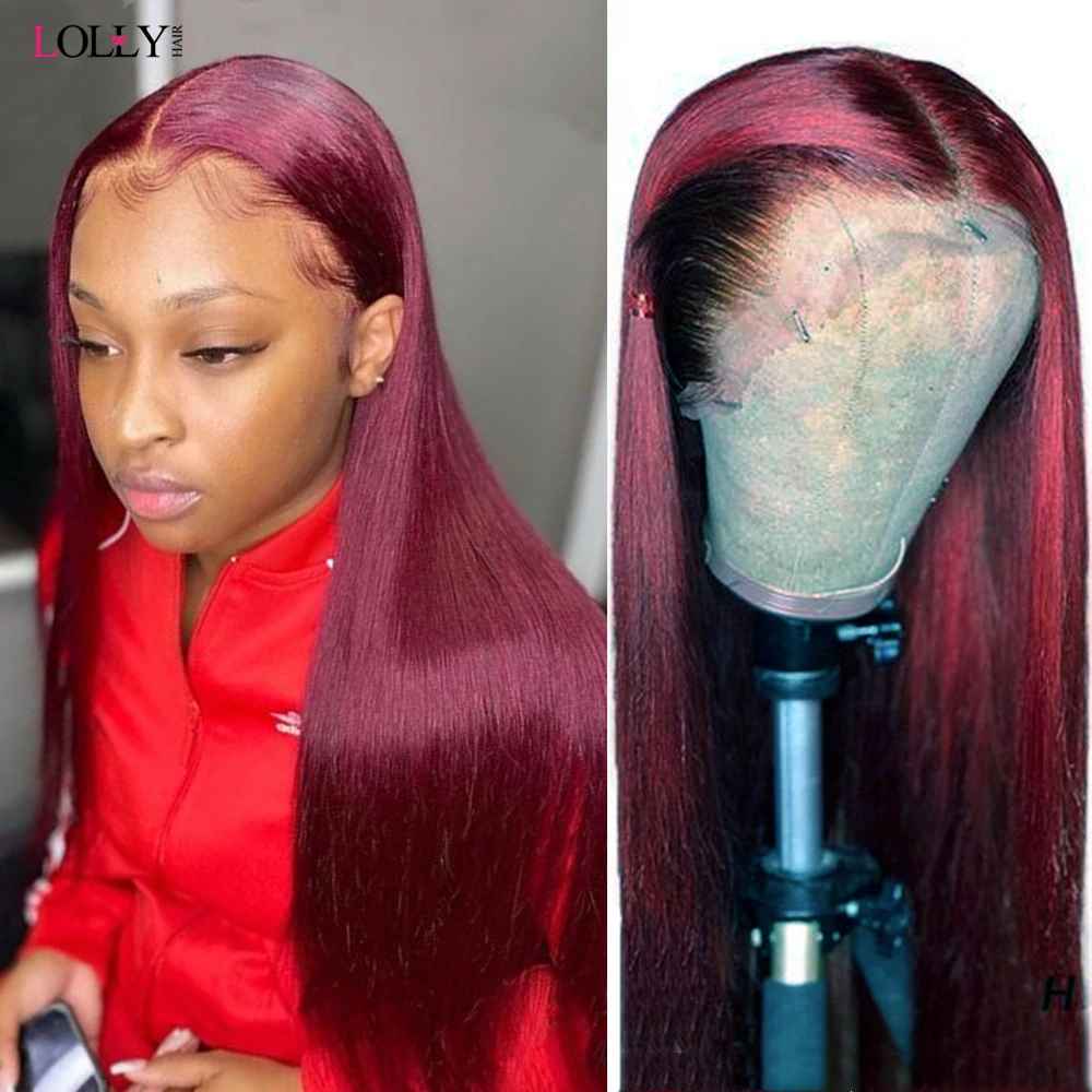 Бордовый парик на сетке спереди малазийские прозрачные парики из человеческих