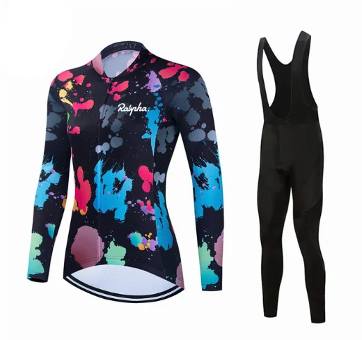 

Lepiny Women Cycling Clothing Jersey Set Winter Ciclismo Long Sleeve Tights Pattern Windbreaker MTB Bicycle Uniform Bike