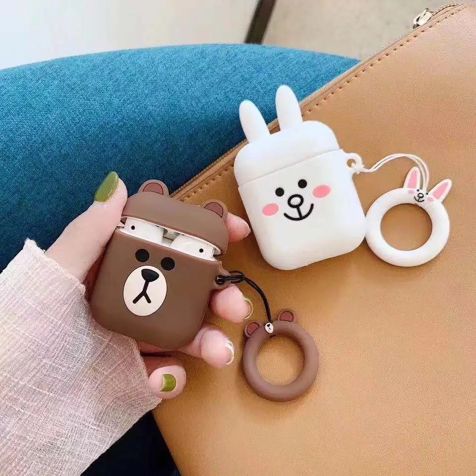 

cartoon bear Earphone Case For Apple Airpods 2 1 Wireless Bluetooth charging soft cute Cover for airpods 1/2 funda with keychain