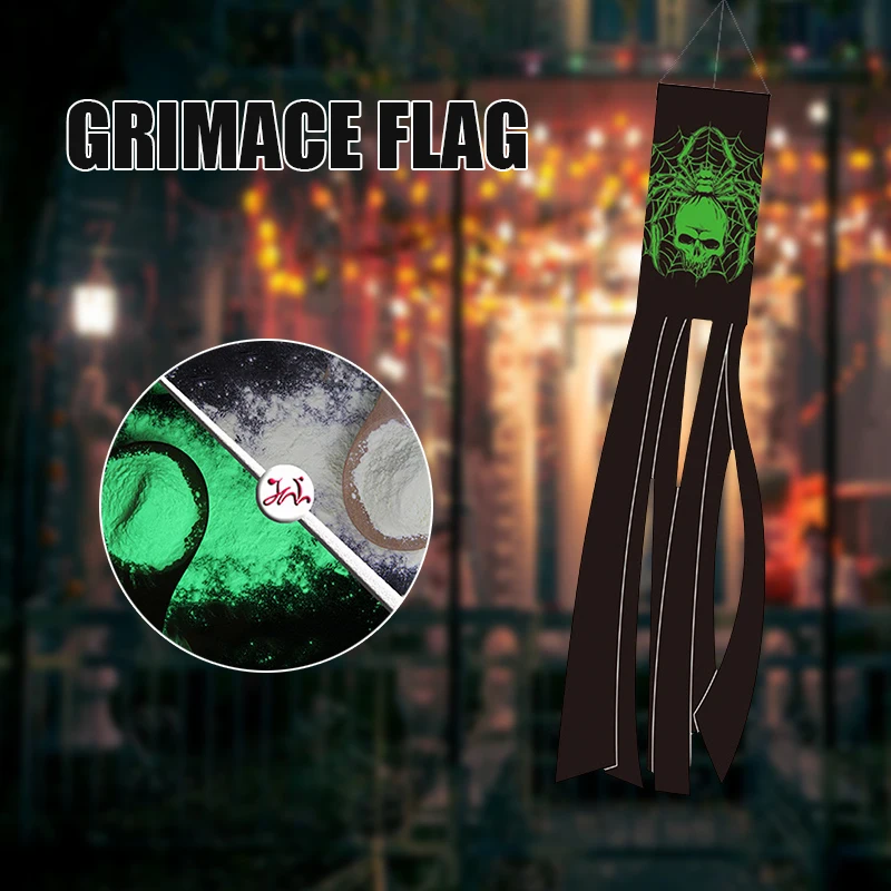 

Newly Glow In Dark Ghost Hanging Flag with Skeleton Spider Bats Pattern Banners for Halloween Home Yard Outdoor Decor