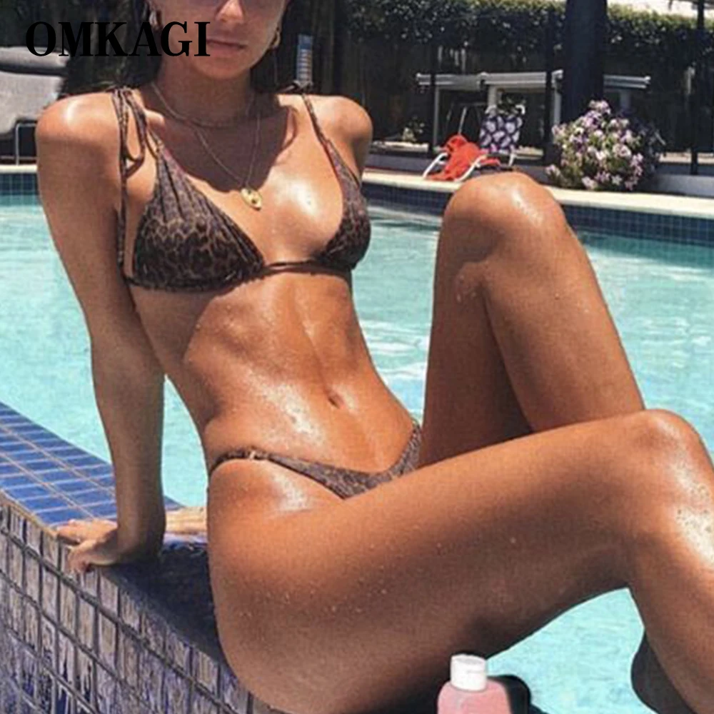 OMKAGI леопардовое бикини черное с высокой посадкой купальный костюм пляжная