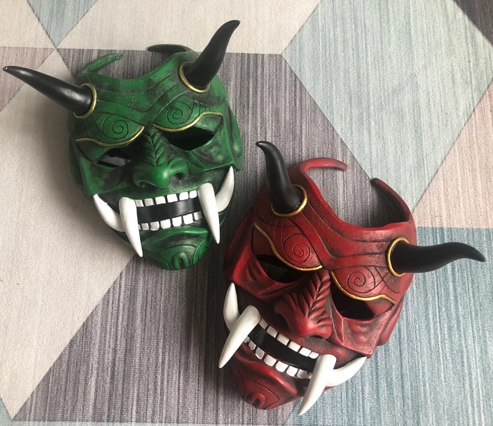 Samurai mask japanese cosplay mask scary resin mascara horror anime face mask halloween costume props carnival mascara oni mask
