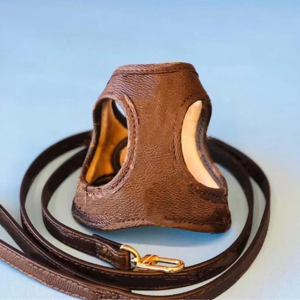 

Luxury Dog Collar and Leash Suit Designer Dog Leash Seat Belt French Bullfighting Teddy Schnauzer Leather Pet Accessories New
