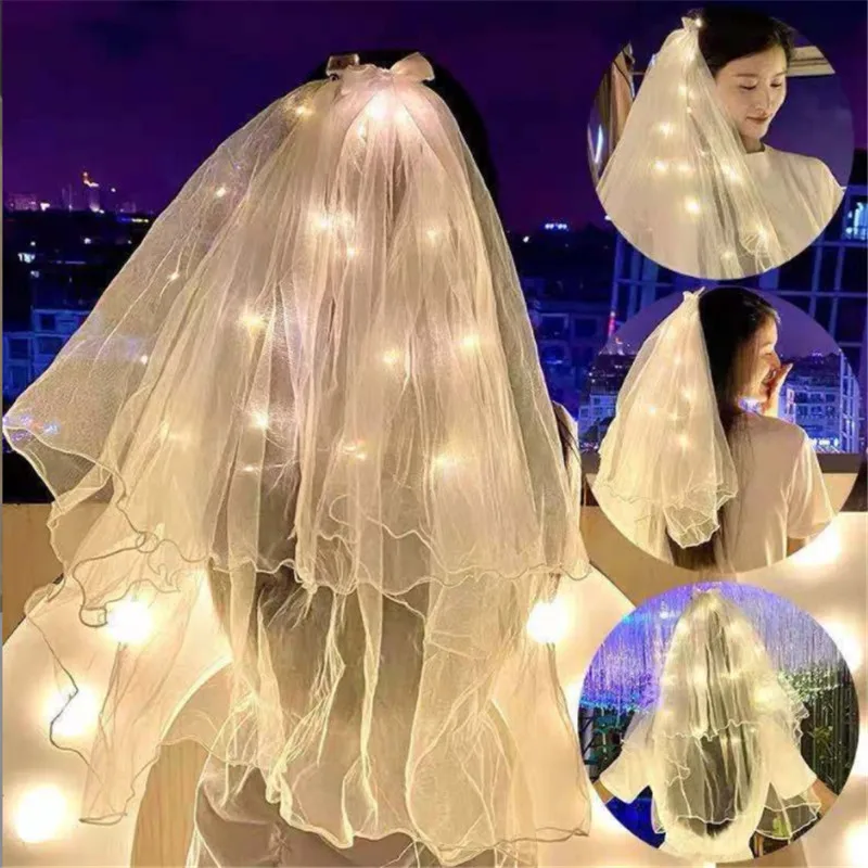 Оригинальная светящаяся светодиодная Фата светодиодный бант свадебные