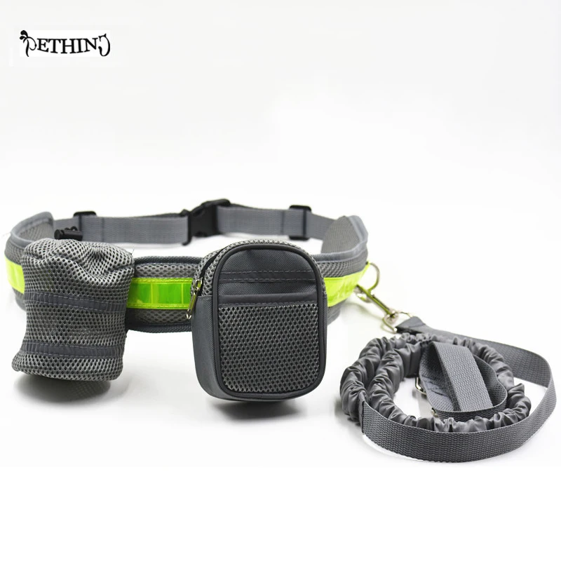 

New Design Pet Nylon Solid Color Leash Hands Free Padded Wasit Reflective Strip +Elastic Leash Separable Leashes