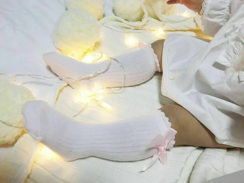 Emmababy Детские однотонные Гольфы с бантом для маленьких девочек Длинные хлопковые