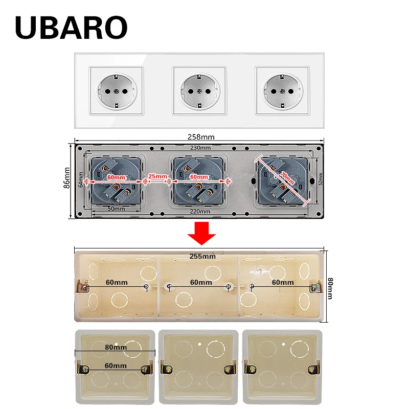 Немецкая стандартная 16А серая настенная розетка UBARO из закаленного стекла с Usb 5 в