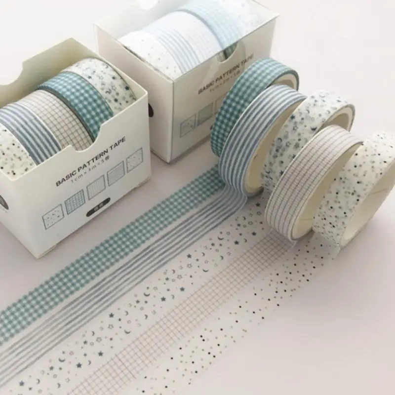 

5Pcs/Set Grid Washi Tape Cute Decorative Adhesive Tape Solid Color Masking Tape For Stickers Scrapbooking DIY Stationery Tape