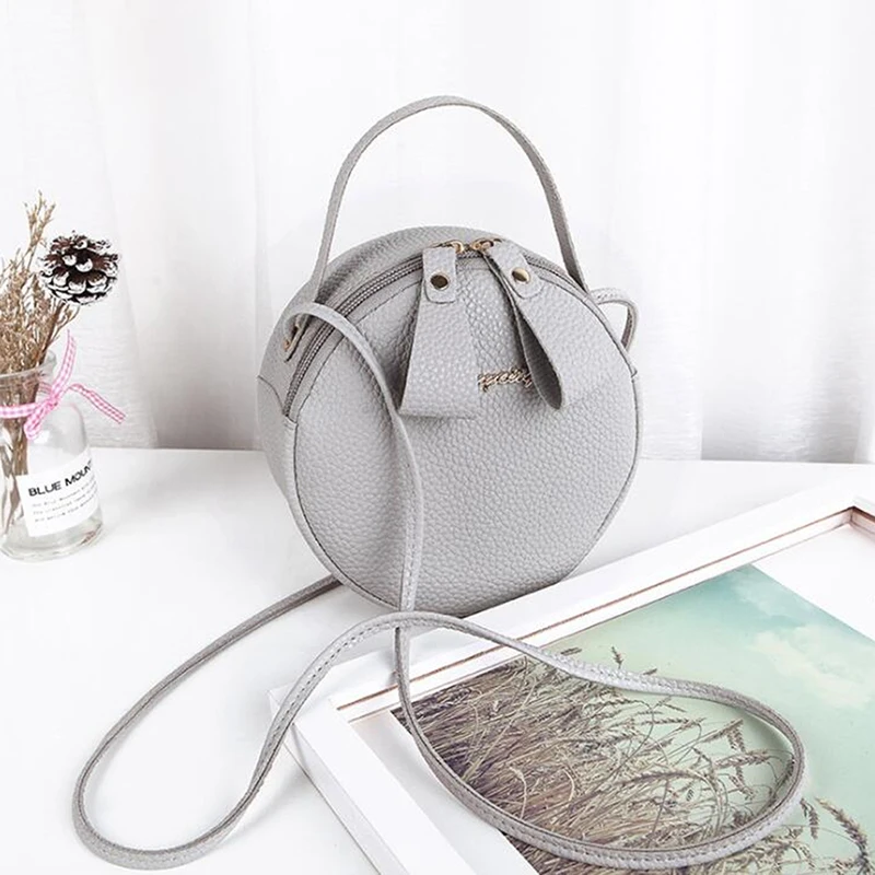 

Small Round Bag 2021 New Women Casual Portable Pattern Solid Color Handbag High Quality Zipper PU Female Shoulder Bag