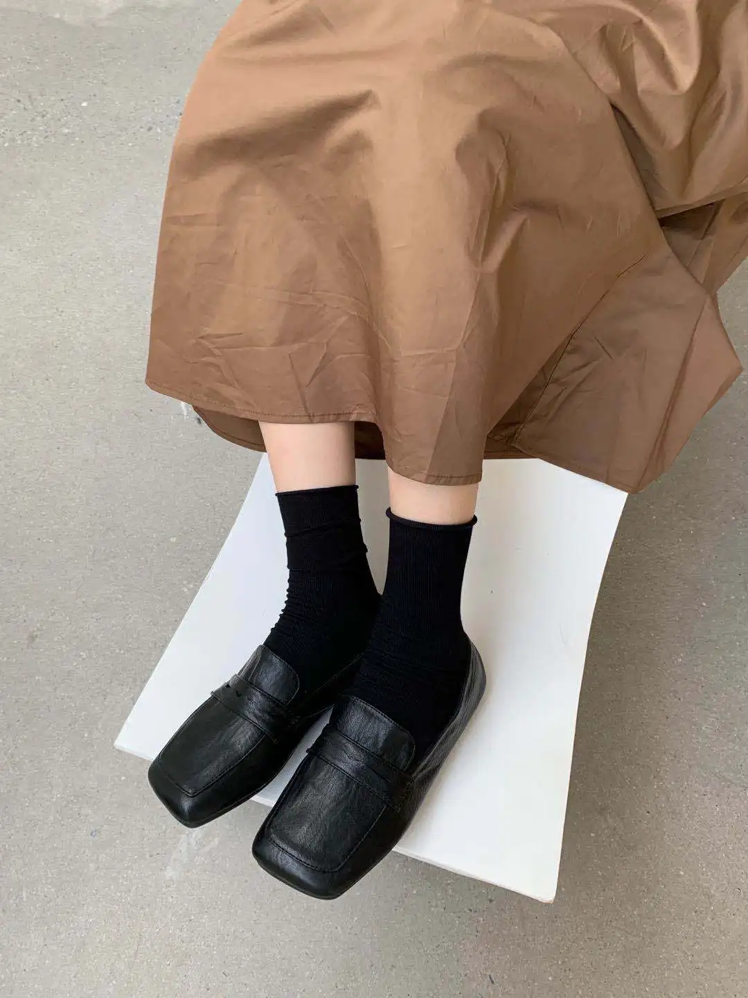 

Soft Womens Derby Shoes Casual Female Sneakers Square Toe Flats Shallow Mouth British Style Leather Retro Dress Preppy PU Lace-U