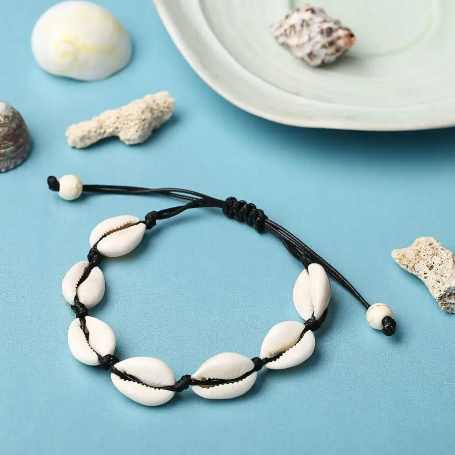 Винтажный Плетеный Браслеты из ракушек Регулируемый простой ручной вязки