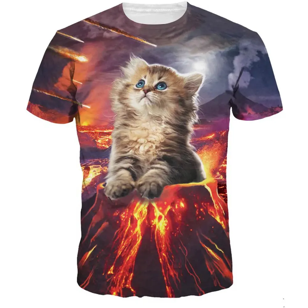 

2021 охлаждения звёздное небо футболка с изображением вулкана мужские/женские 3d Футболка с принтом с короткими рукавами с рисунком кота летн...