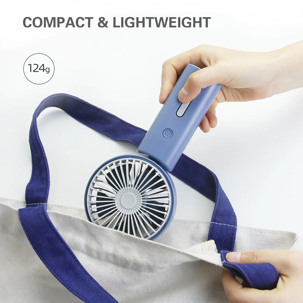 

Portable Handheld Fan USB Rechargeable Travel Fan with 3 Speed Adjustments with USB Cable ABS Mini Folabel Desk Fan