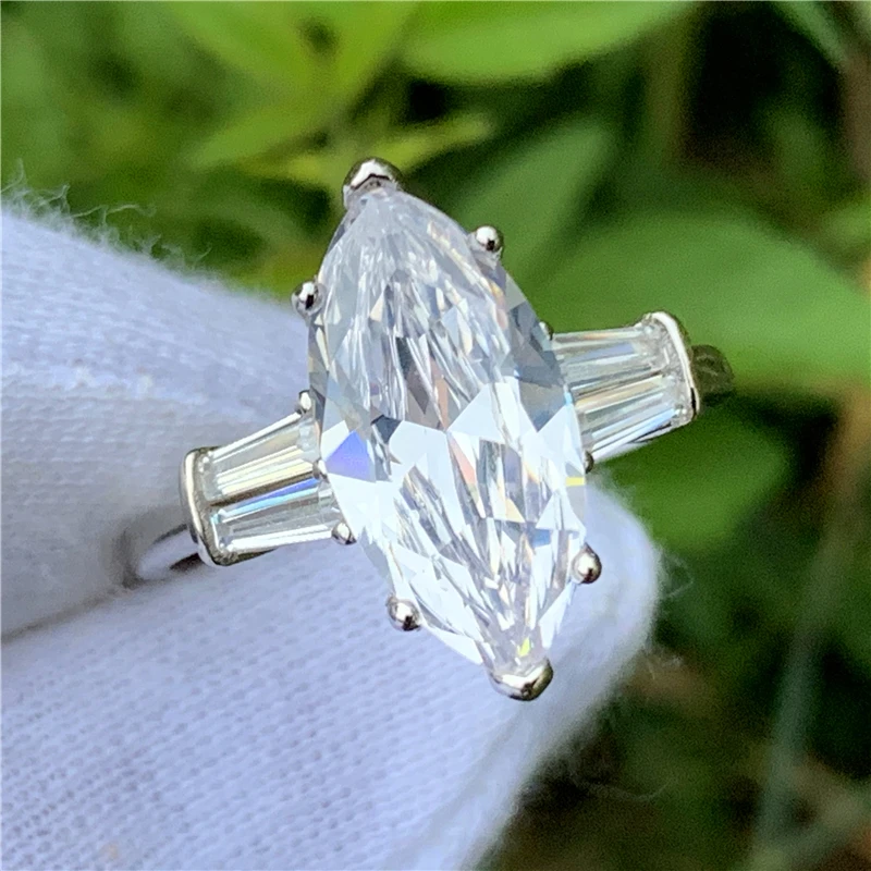 Модное кольцо Marquise cut 6ct AAAAA cz из стерлингового серебра 925 пробы обручальное для