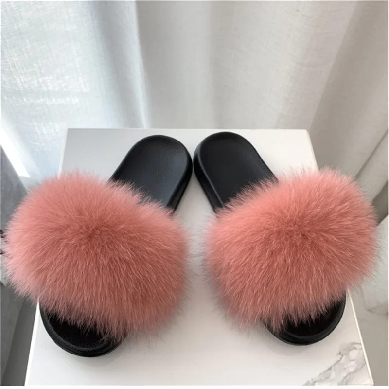 

Real Fox Fur Slides Slippers Colorful For Fashionable Women Summer Custom Genuine