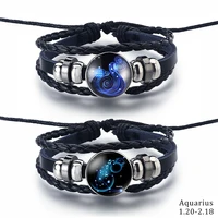 2 piecesset 12 constellation leather bracelet 2021 fashion charm multi layer hand woven 12 zodiac womens bracelet accessories
