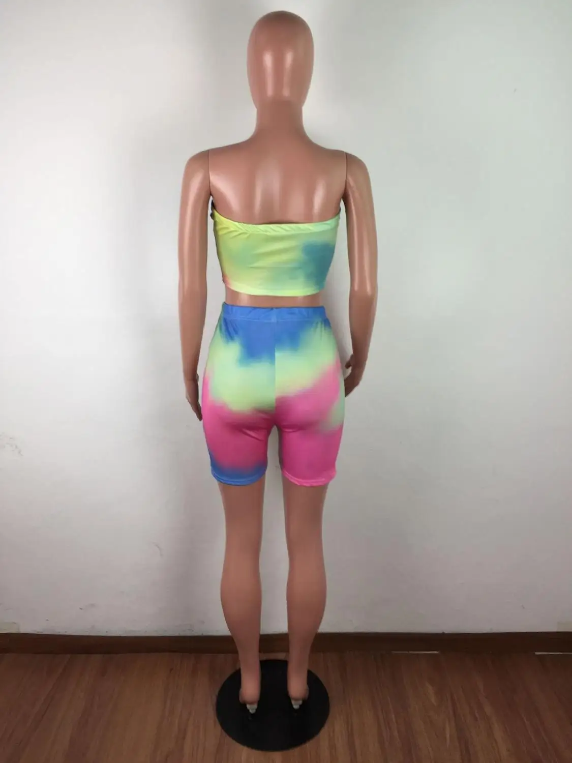 

Women Party Club Two Piece Set Casual Tie Dye Print Strapless Crop Tops Shorts Joggers Pants Suit Sport Tracksuit Matching Set