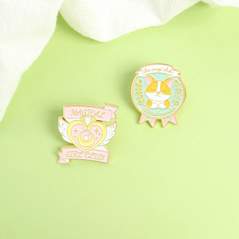 

Fun Club Member Enamel Pins Custom Magic Girl Corgi Dog Brooch Lapel Badge Bag Cartoon Jewelry Gift for Kids Friends