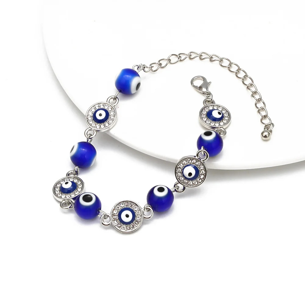 Модный синий стеклянный бисер для сглаза из сплава браслет девушек с шармами