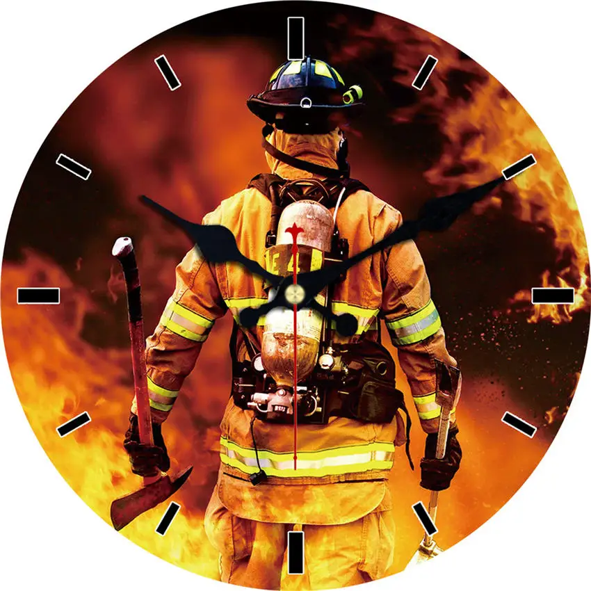 

Round Wall Clock Firefighter Fire Rescue Silent Non Ticking Easy To Read Home Art Bedroom Living Room Decor Wall Clock16Inch