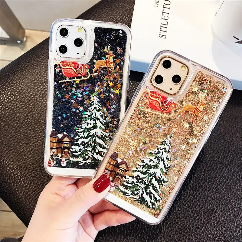 Чехол для телефона с изображением Санта Клауса лося для iPhone 11Pro Max XS Max Рождественский зыбучий песок позолоченный чехол для iPhone 11 XR 8 7 6 6S Plus
