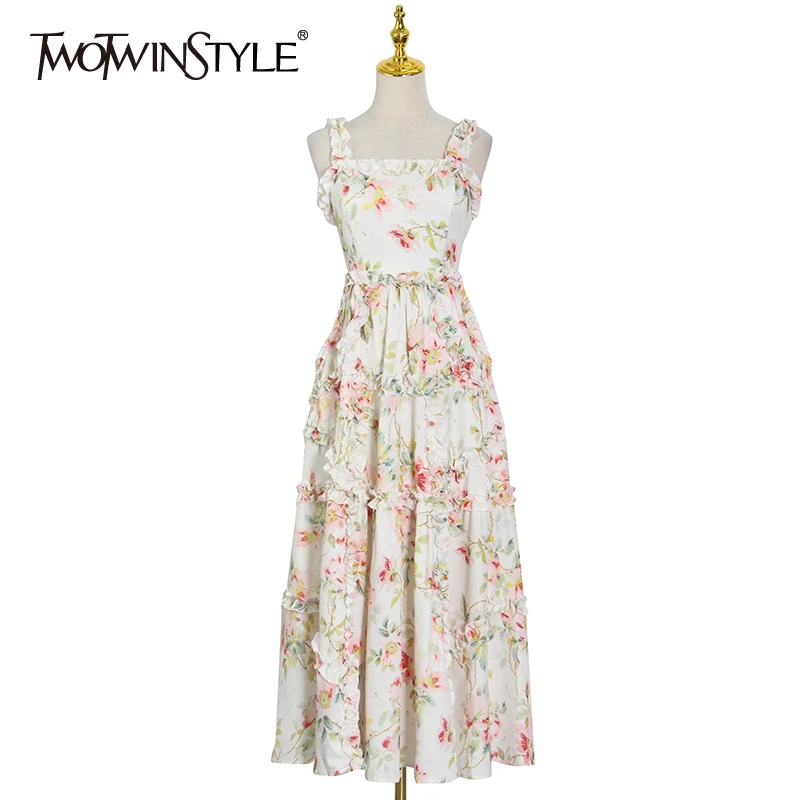 

Женское миди-платье TWOTWINSTYLE, с квадратным вырезом, без рукавов, с высокой талией, на лето, цветочное на лямках