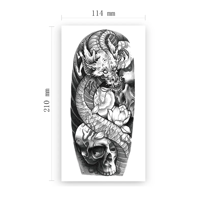 

Temporary Tattoo Stickers Black Dragon King Skeleton Lotus Fake Tattoos Waterproof Tatoos Leg Arm Belly Lager Size for Women Men