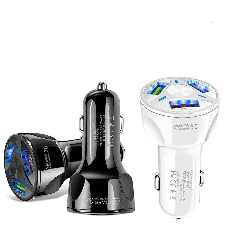 

100PCS/Lot Car Charger 3 USB Ports Fast Charger QC 3.0 4.0 Adapter For Huawei Xiaomi Iphone Ipad Tablet Quick Charger Adapter