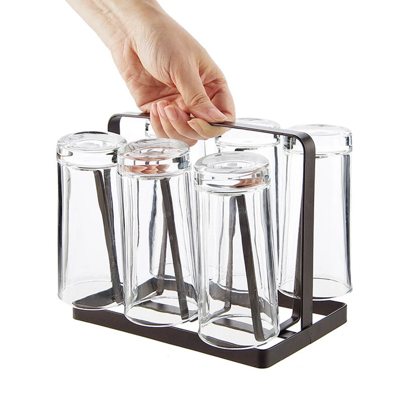 Creative Iron 6 Cups Mug Glass Stand Holder Drying Shelf Home Kitchen Hanging Drainer Storage Rack Accessories |