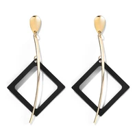 wybu simple style black matte square pendant drop earring for women light golden long line earing water drop stud ear jewelry