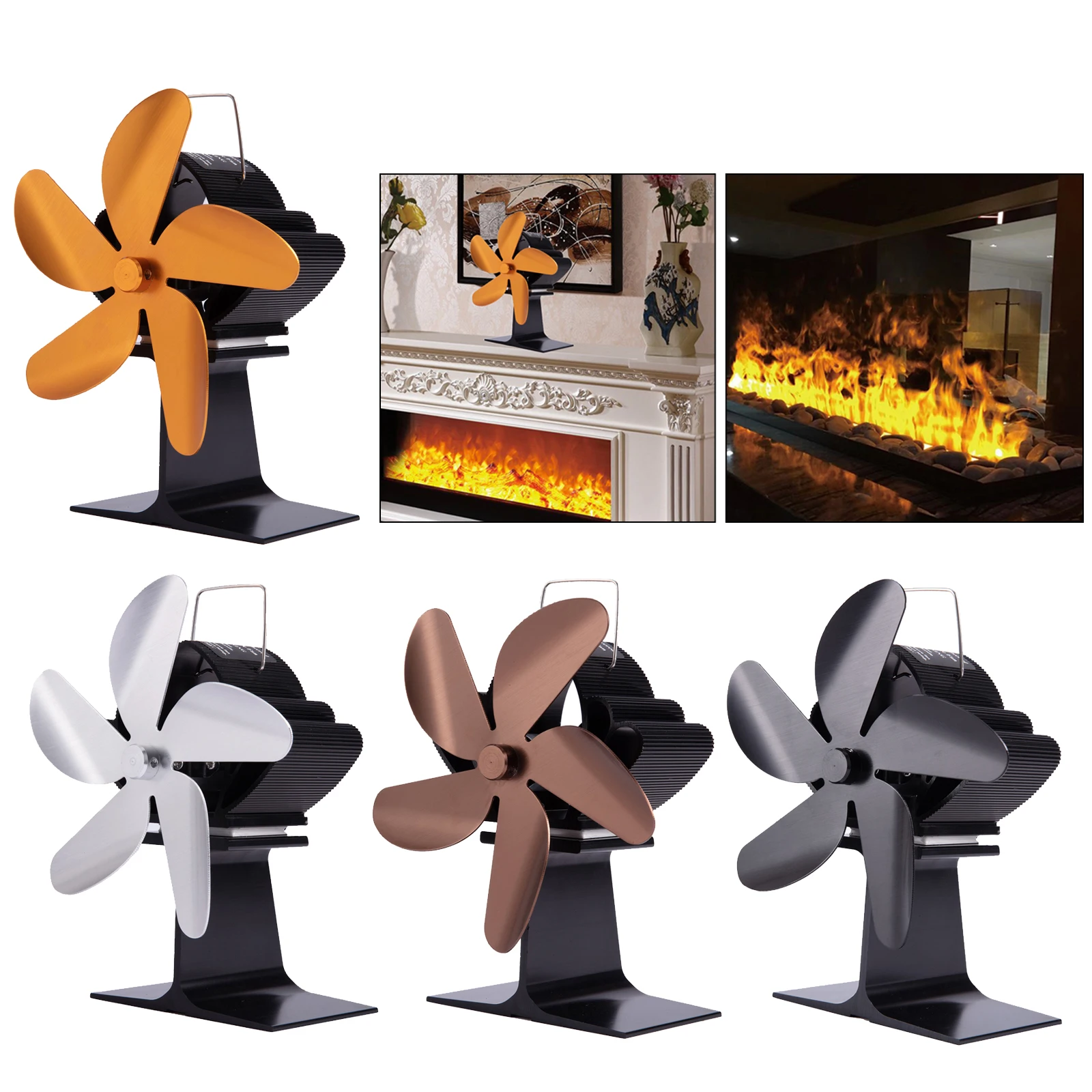 

Fireplace Fan Heat Powered Wood Stove 5-Blade Log Wood Burner for Farmhouse