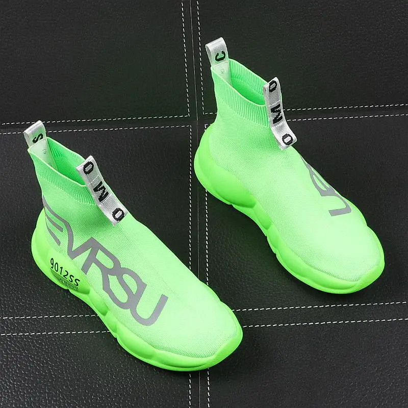 

Summer Men Knitted Sock Shoes Breathable Designer Sneakers Mesh Platform Casual Flats Ankle Boots Zapatillas Hombre