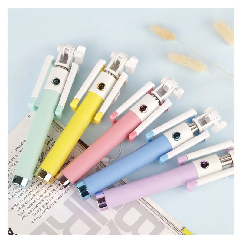 Универсальная Выдвижная мини палка для селфи с кнопкой Проводная металлическая