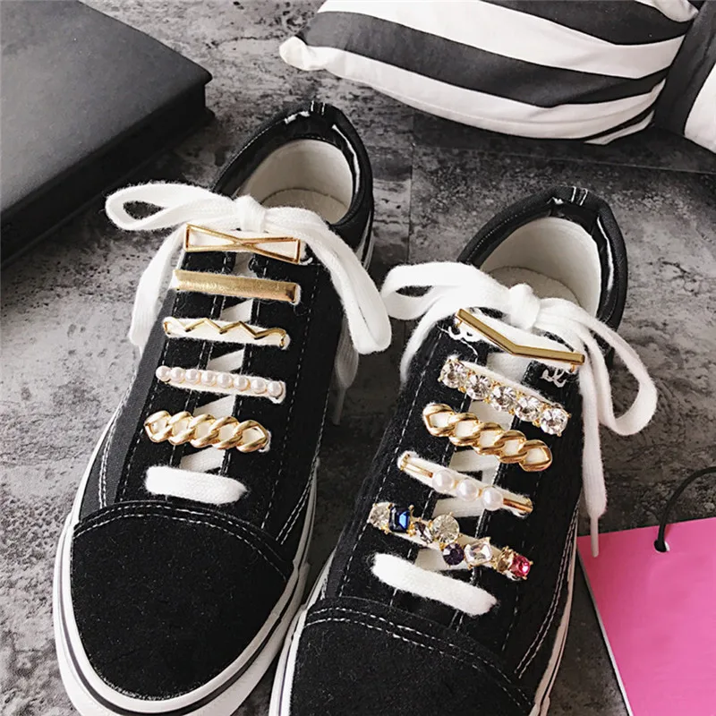 DIY Rhinestone Crystal Pearl Shoe Decorations For Shoes Lace Metal Accessories Casual Flats Sneakers | Дом и сад