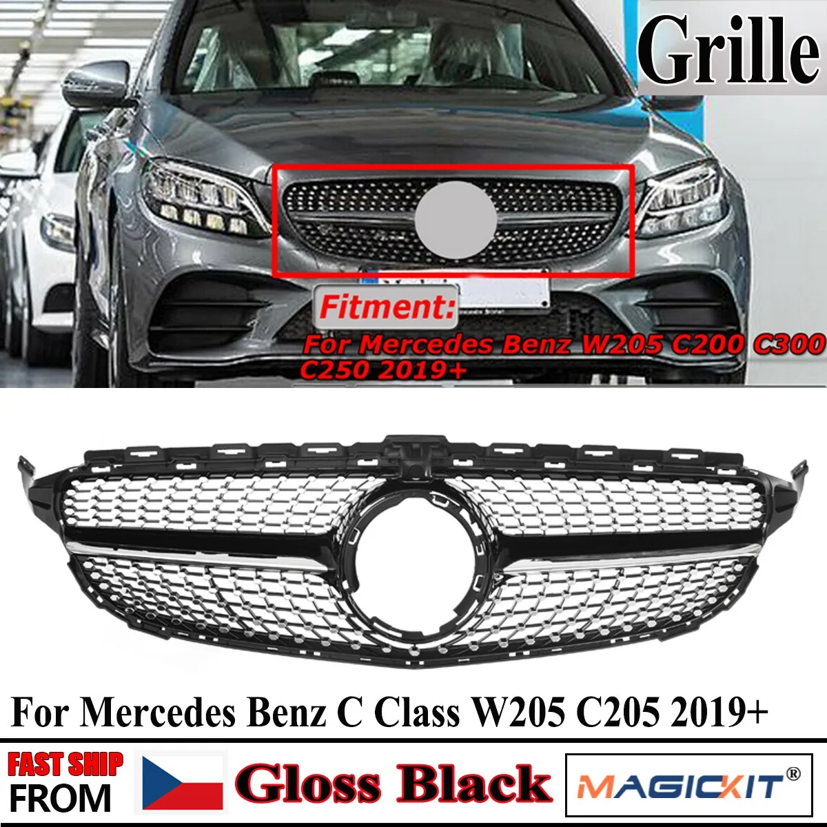 

Бриллиантовая решетка MagicKit AMG для MERCEDES W205 C205 C Класс 2019 + с моделями камер