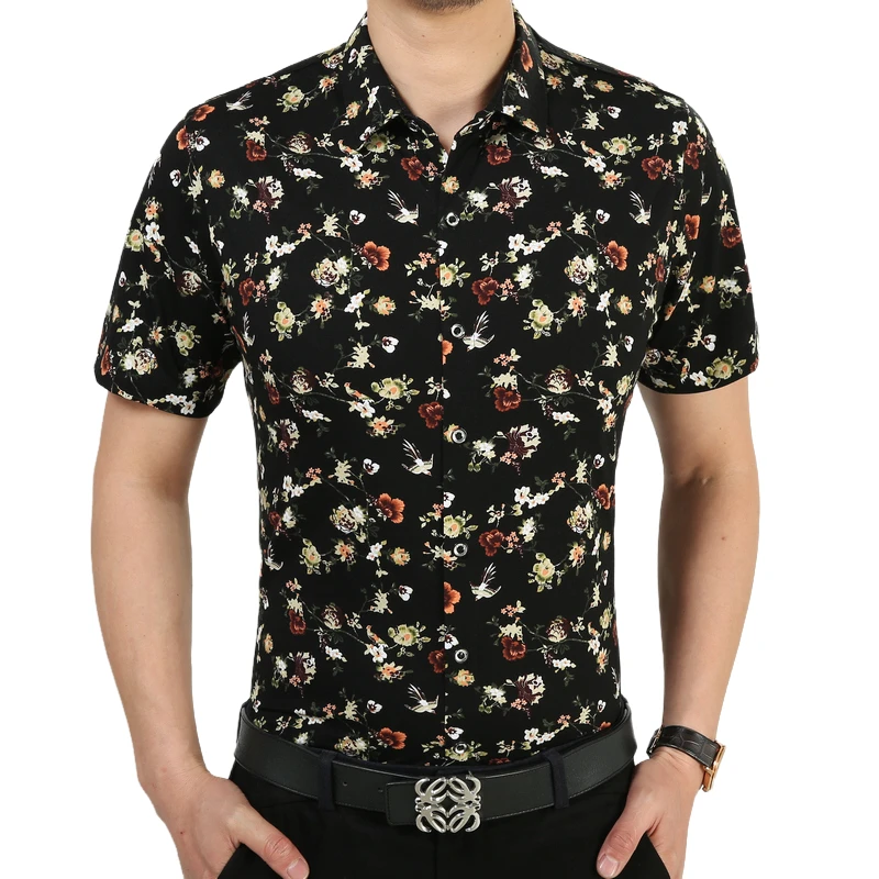 

Wholesale Latest Design Cheap Fashion Casual Holiday Slim Fit Floral Printed Short Sleeve Shirts