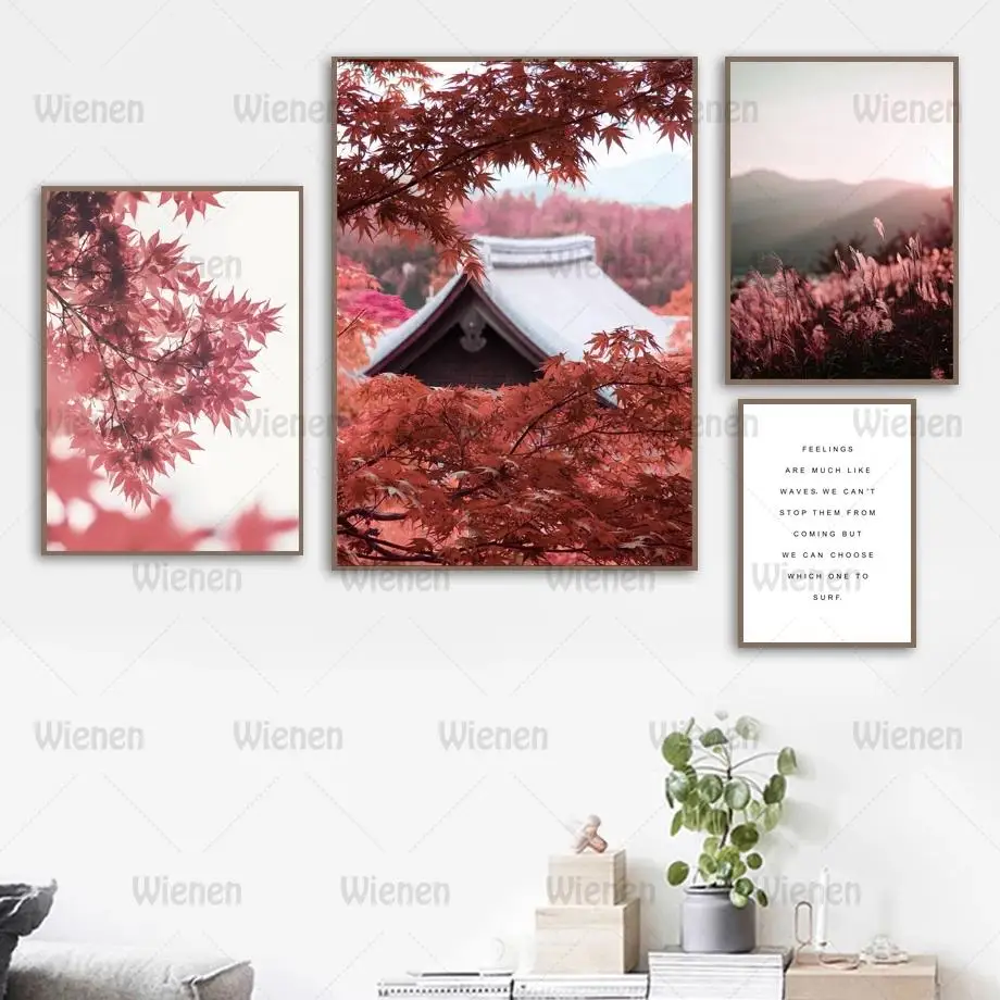 

Wall Art Canvas Painting Maple Leaf Mountain Never Late Quotes Nordic Art Posters and Prints Wall Pictures for Living Room Decor