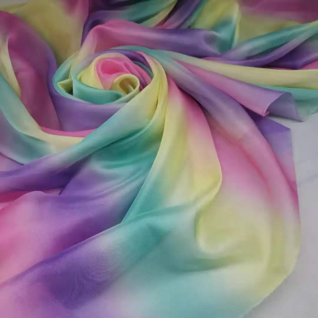 

Ombre Chiffon Rainbow Fabric Cosplay Dress Scarf Thin Soft Flowing Breathable DIY Dress Fabric 1 Yard